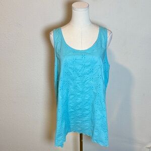 NWT J. Jill Cotton Eyelet Tank in Capri Blue size Large